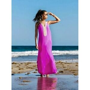 Lilly Pulitzer Sandrah Maxi Dress Wild Fuchsia Gold Embroidered Sz 4 NWOT